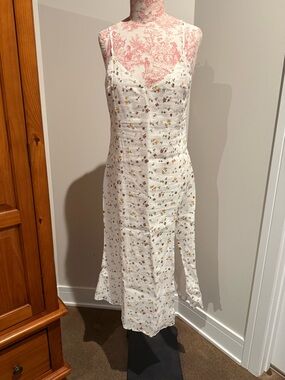 Reformation White Floral Slip Midi Dress